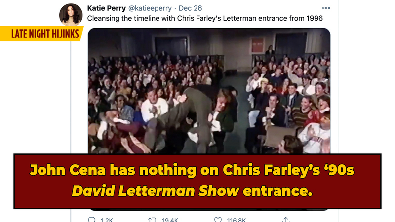 Chris Farley's Gloriously Frantic 1996 'David Letterman' Entrance Is Definitely A Mood