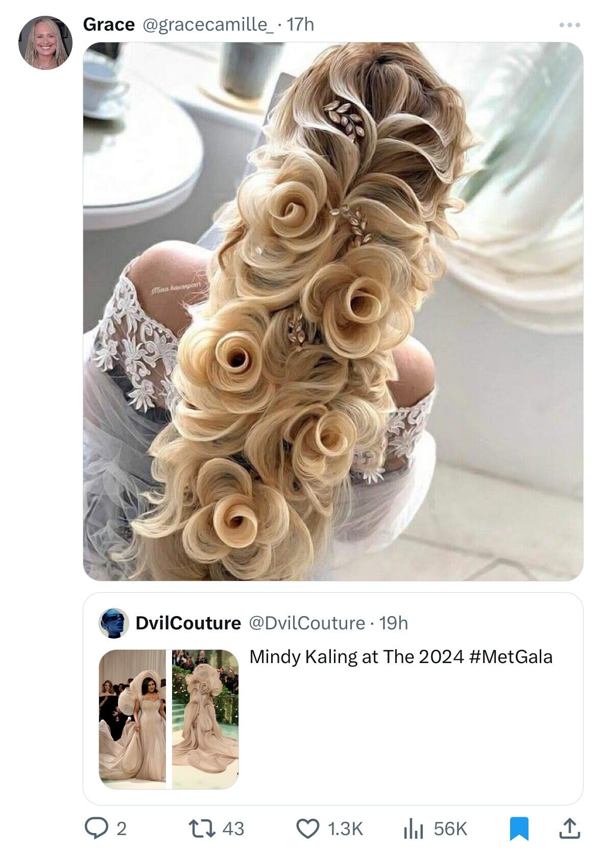 Grace @gracecamille_. 17h ... Mina hasanpoo DvilCouture @DvilCouture 19h Mindy Kaling at The 2024 #MetGala 43 1.3K 56K 2