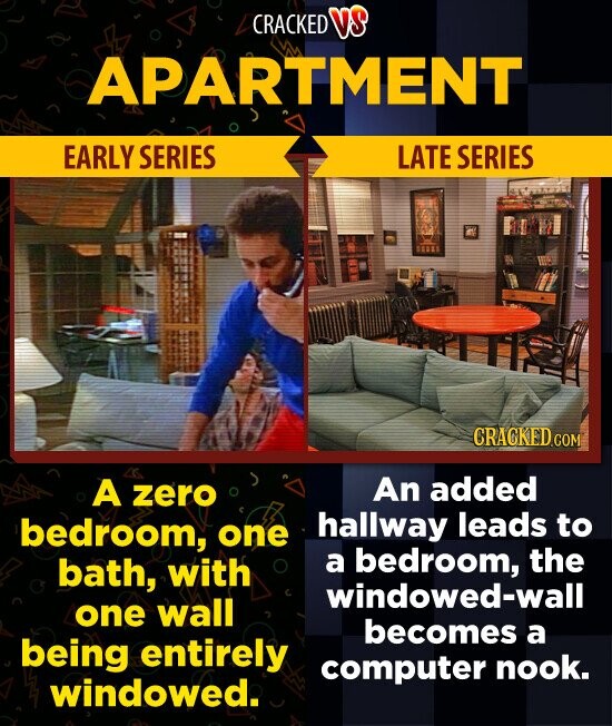CRACKED VS APARTMENT EARLY SERIES LATE SERIES CRACKED.COM An added A zero hallway leads to bedroom, one a bedroom, the bath, with windowed-wall one wall becomes a being entirely computer nook. windowed.