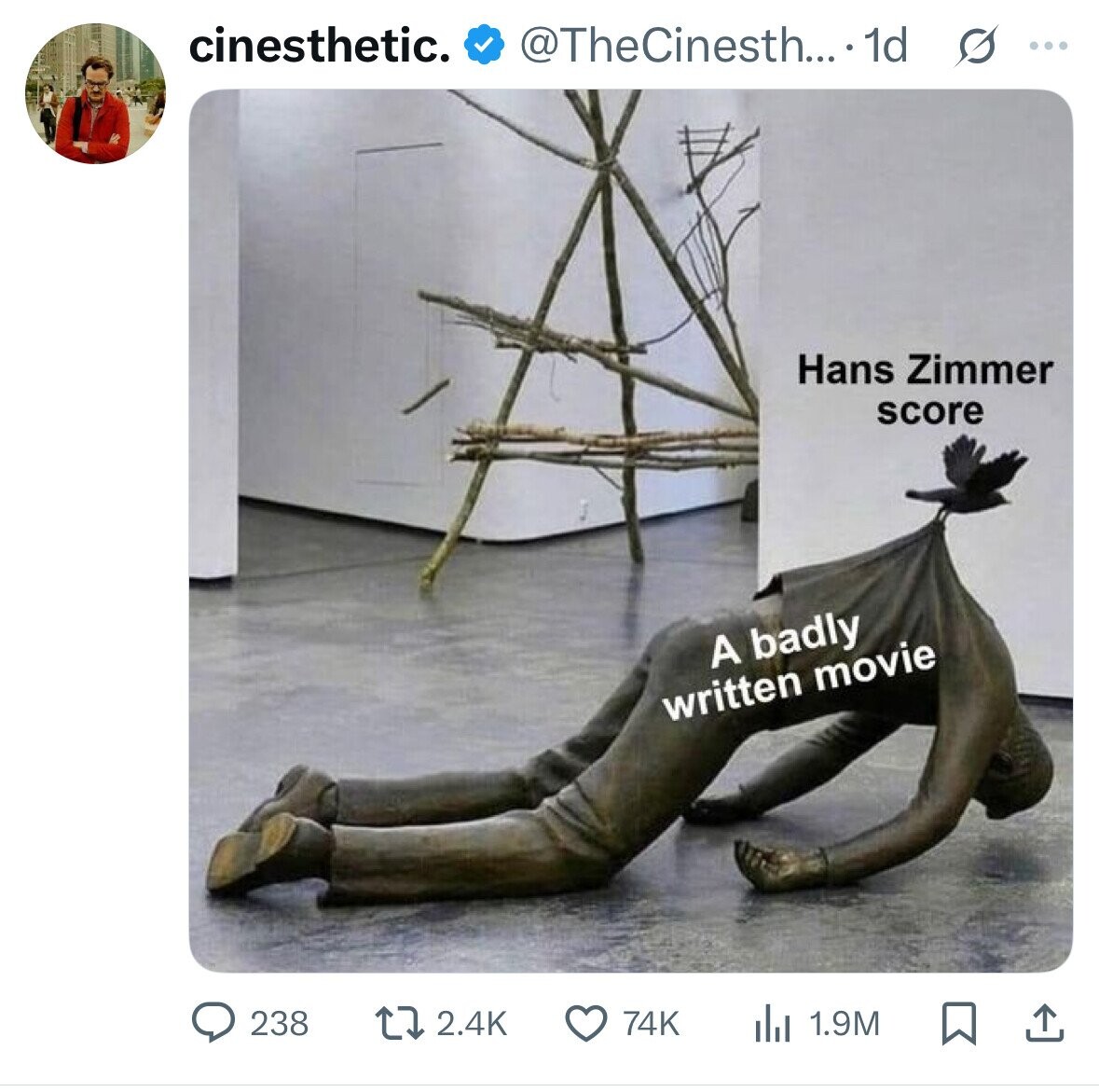 cinesthetic. @TheCinesth... 1d s ... Hans Zimmer score A badly written movie 238 2.4K 74K 1.9M