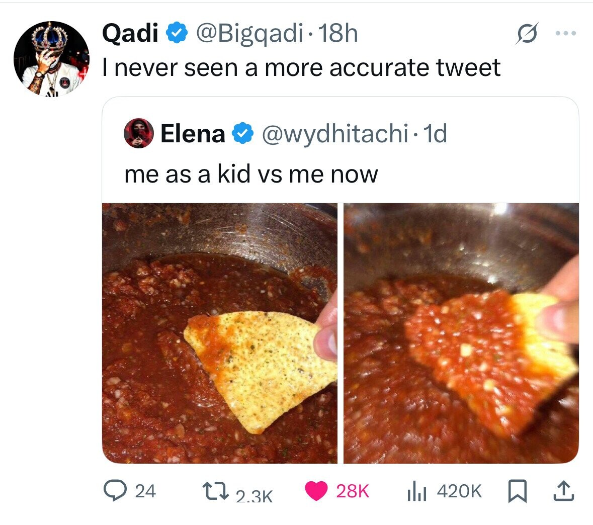 Qadi @Bigqadi • 18h ... I never seen a more accurate tweet Elena @wydhitachi.1d me as a kid vs me now 24 28K 420K 2.3K 