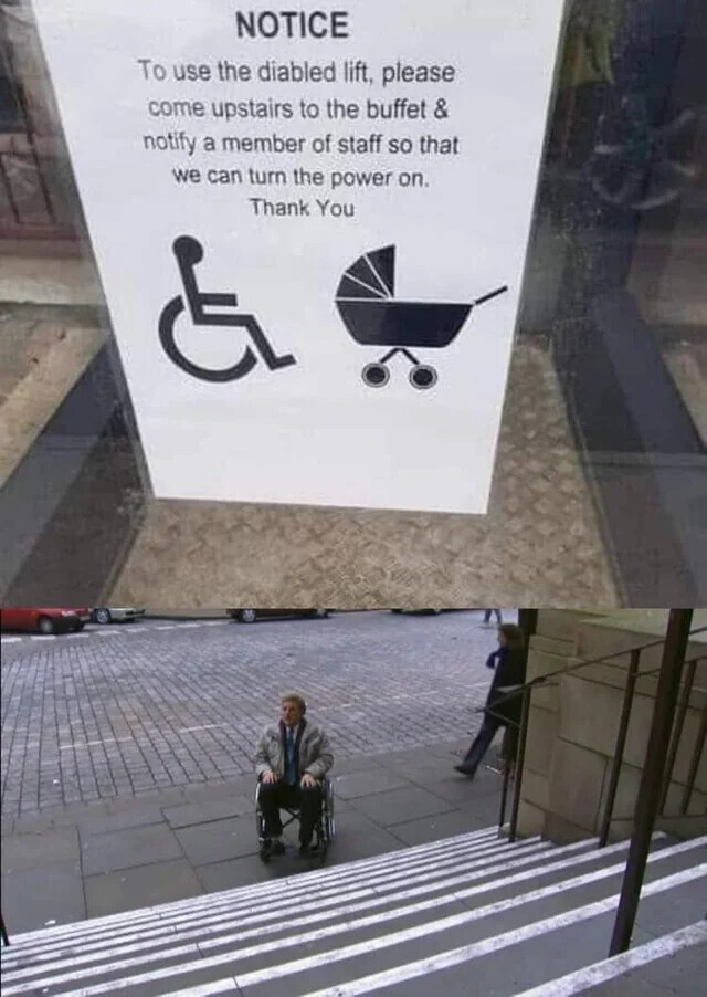 NOTICE To use the diabled lift, please come upstairs to the buffet & notify a member of staff so that we can turn the power on. Thank You