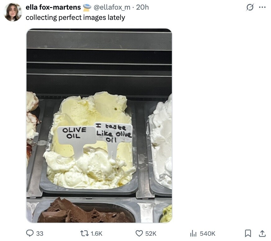 ella fox-martens @ellafox_m.20h G ... collecting perfect images lately H taste OLIVE Like Olive OIL oil 33 1.6K 52K 540K 