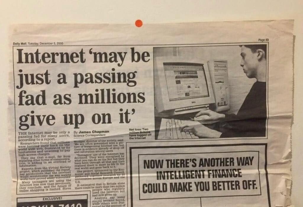 Daily Mail Tuesday December 5. 2000 Page 33 Internet 'may be just a passing fad as millions give up on it' Net loss: Two THE Internet may be only a By James Chapman million Britons passing fad for many users, Science Correspondent have logged off according to a report. the Internet Woolgar, director of the society said Researchers found that millions with ٠ pic- We are often presented were turning their back on the but ture of burgeoning Internet use, world wide web, frustrated by Its there is evidence already of drop-off limitations and unwilling to pay and saturation among