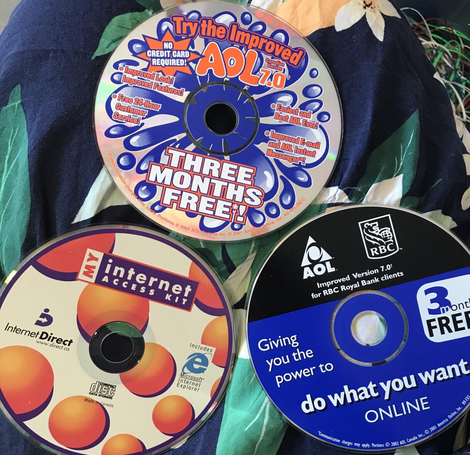 Try the Improved NO CREDIT CARD REQUIRED! AOLTO Canadian Improved Look! Improved Features! Easiest and Best AOL Ever! Free 24-Hour Customer Improved E-mail Service! and AOL Instant Messenger *Communication THREE MONTHS charges may FREE A9-SPL3NCC Inc. apply. Portions RBC America Online, 2001 C 2002 C AOL Canada Inc. AOL Improved Version 7.0+ 3monty internet for RBC Royal Bank clients MY ACCESS KIT FREE Giving ذ Includes Internet Direct you the R9-FX3 www. .direct.ca e power to Inc. Microsoft Online, Internet Explorer do what you want ONLINE America 2001 © disc Inc. Canada AOL DATA STORAGE *Communication 2002 © Made in Canada Portions charges