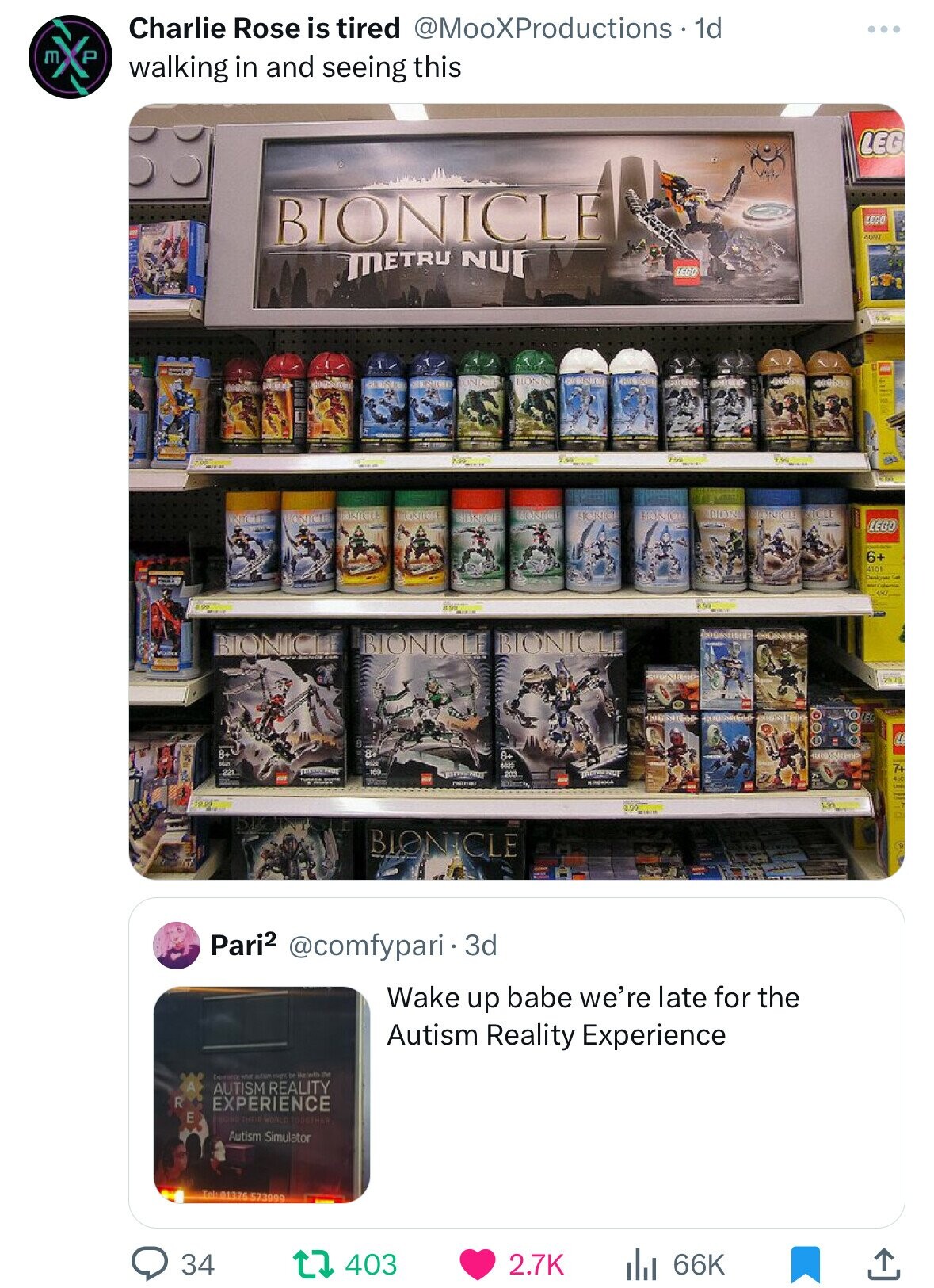 Charlie Rose is tired @MooXProductions 1d m P walking in and seeing this LEG BIONICLE LEGO 4097 METRU NUF LEGO مؤسسة IN CTI BION elaste NINICI and TRUNCA BONS HONICLE NICLE HONICE TORICLE BIONICI HONICE HO NICIE BUNICIE NICLE LEGO 6+ 4101 4X BIONICLI BIONICLE BIONICLE O MUNICH LEG CHICAGO 6629 8+ 8 8+ 6633 7+ INTERNAT 221 169 203 TURAGA DUMA DE plan nameo 3.99 BIONICLE Pari2 @comfypari 3d Wake up babe we're late for the Autism Reality Experience Experience autop might be He with the AUTISM REALITY R EXPERIENCE E FROM THEIR WORLD TODETHER Autism Simulator Tel: 01376 573900 34 403