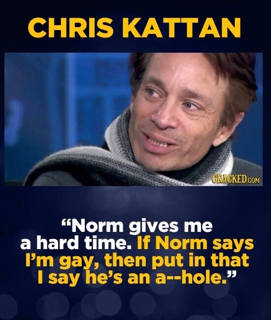 CHRIS KATTAN GRACKED.COM Norm gives me a hard time. If Norm says I'm gay, then put in that I say he's an a--hole.