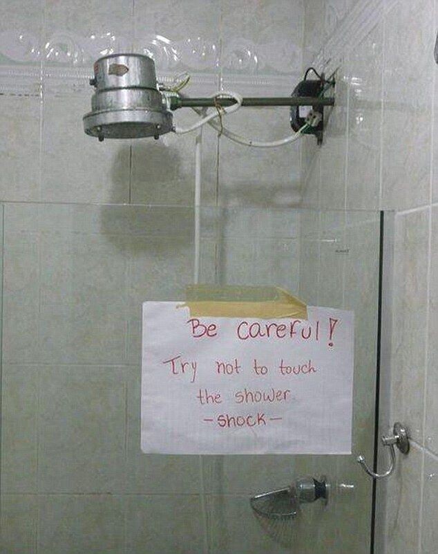 Be careful! Try not to touch the shower -shock-