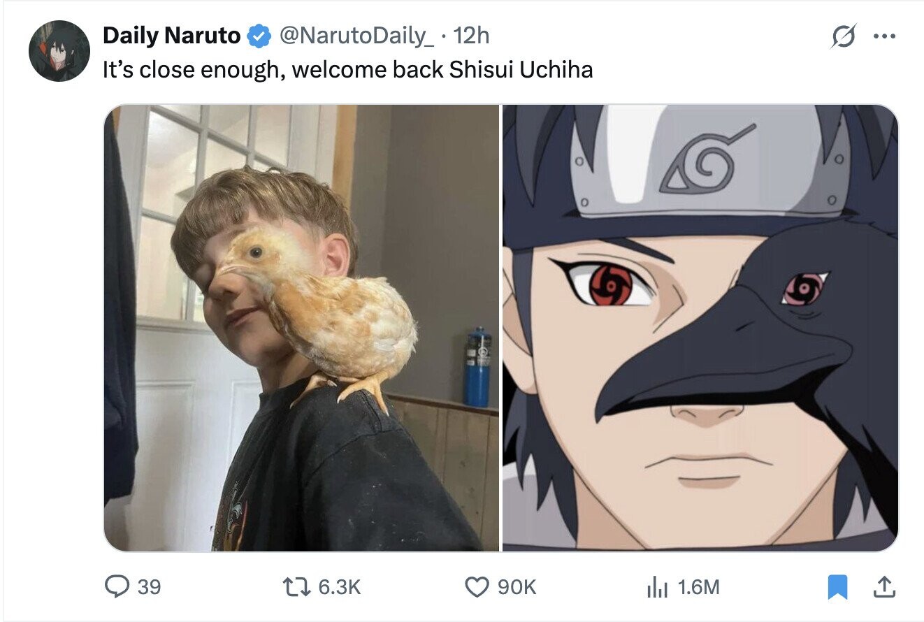 Daily Naruto S @NarutoDaily_ 12h ... It's close enough, welcome back Shisui Uchiha 39 6.3K 90K del 1.6M