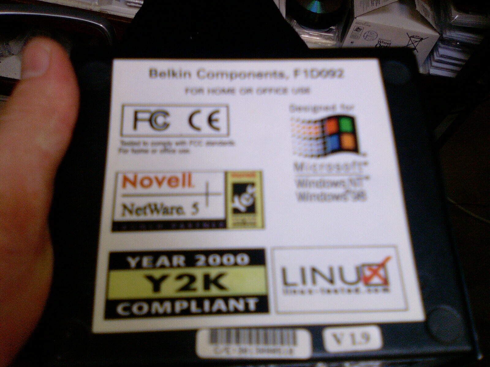 Wheel Ministry On Belkin Components, F1D092 ron HOME on OFFICE USE Designed for FC CE - de - - not - to . the - Microsoft* Novell - Windows IT e Windows'98 NetWare 5 YEAR 2000 LINU Y2K COMPLIANT V 1.9 C/EIN: