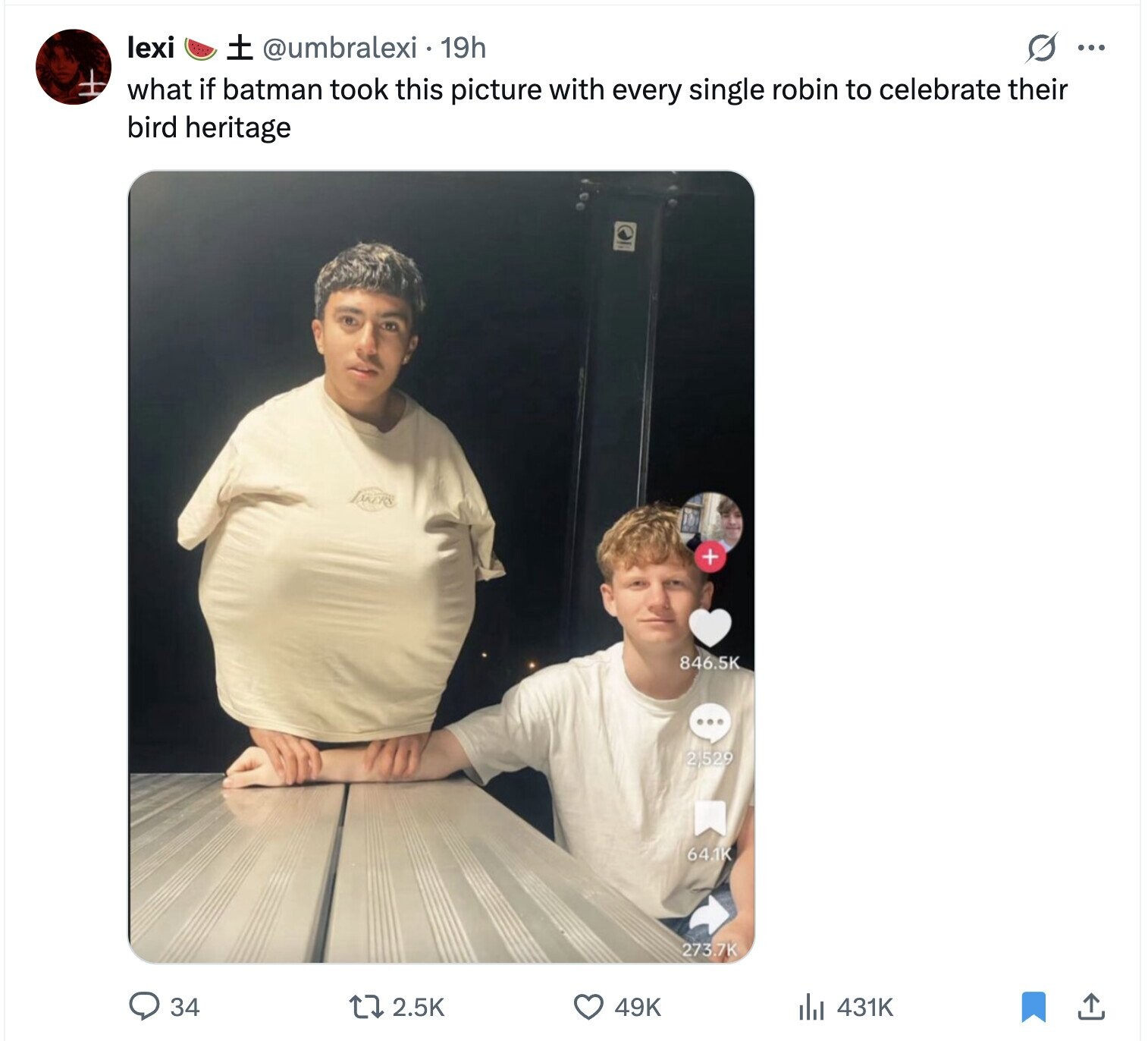 lexi ± @umbralexi . 1 19h s ... what if batman took this picture with every single robin to celebrate their bird heritage + 846.5K 2,529 64.1K 273.7K 34 2.5K 49K 431K 