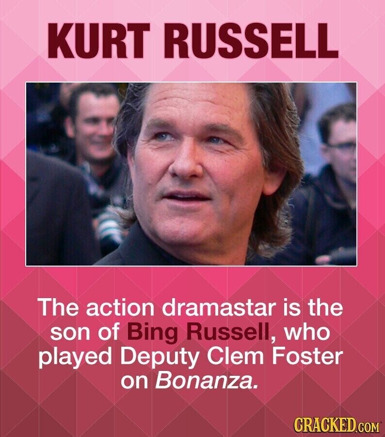 KURT RUSSELL The action dramastar is the son of Bing Russell, who played Deputy Clem Foster on Bonanza. CRACKED.COM