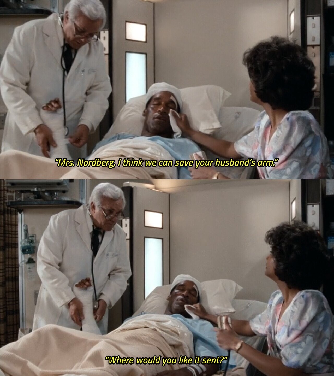 Mrs. Nordberg, I think we can save your husband's arm. Where would you like it sent?