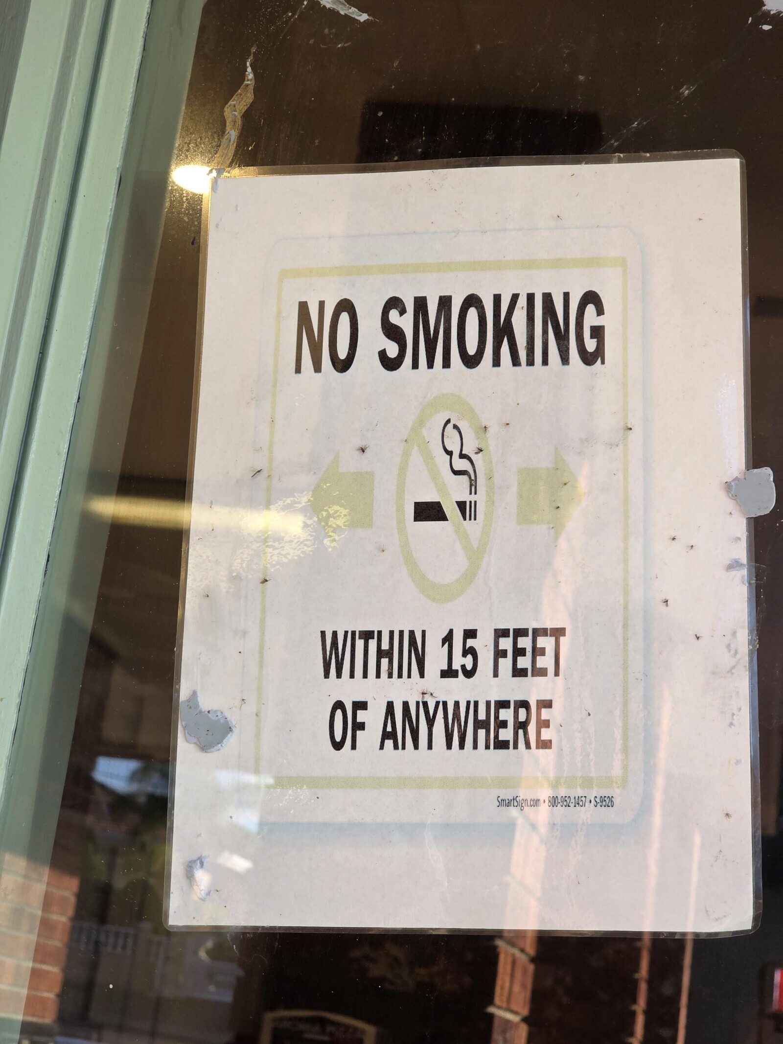 NO SMOKING WITHIN 15 FEET OF ANYWHERE SmartSign.com 800-952-1457 S-9526