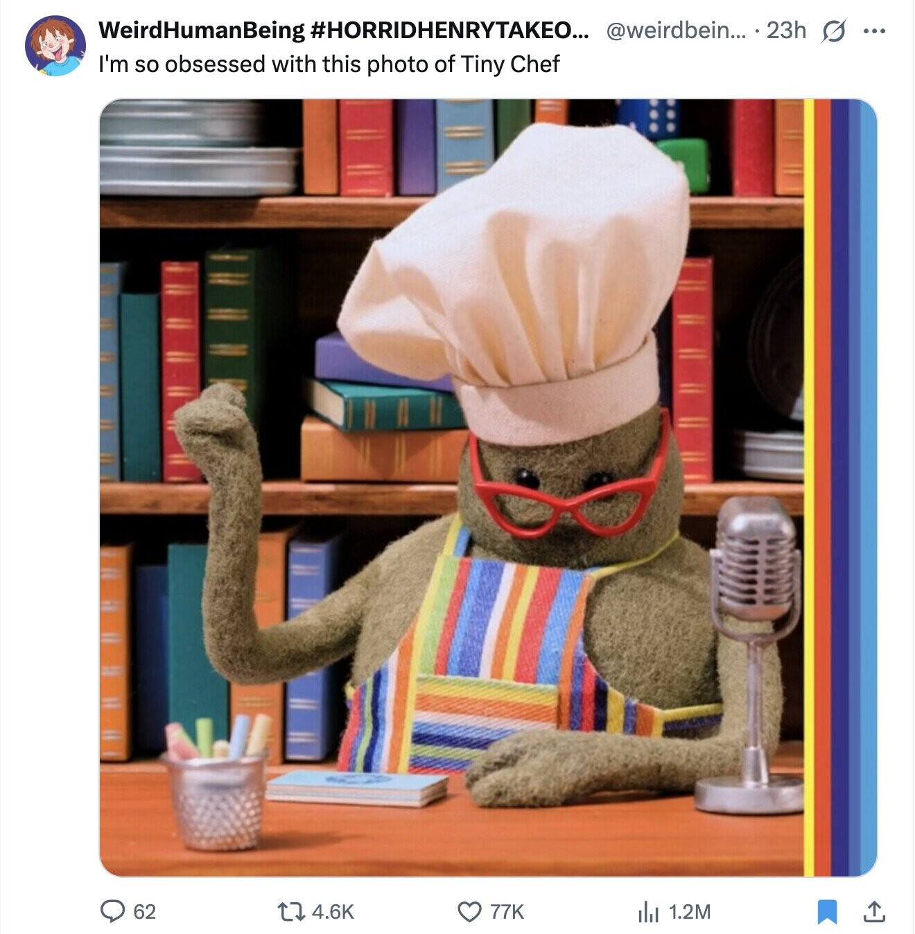 WeirdHumanBeing #HORRIDHENRYTAKEO... @weirdbein... 23h S ... I'm so obsessed with this photo of Tiny Chef 62 4.6K 77K 1.2M