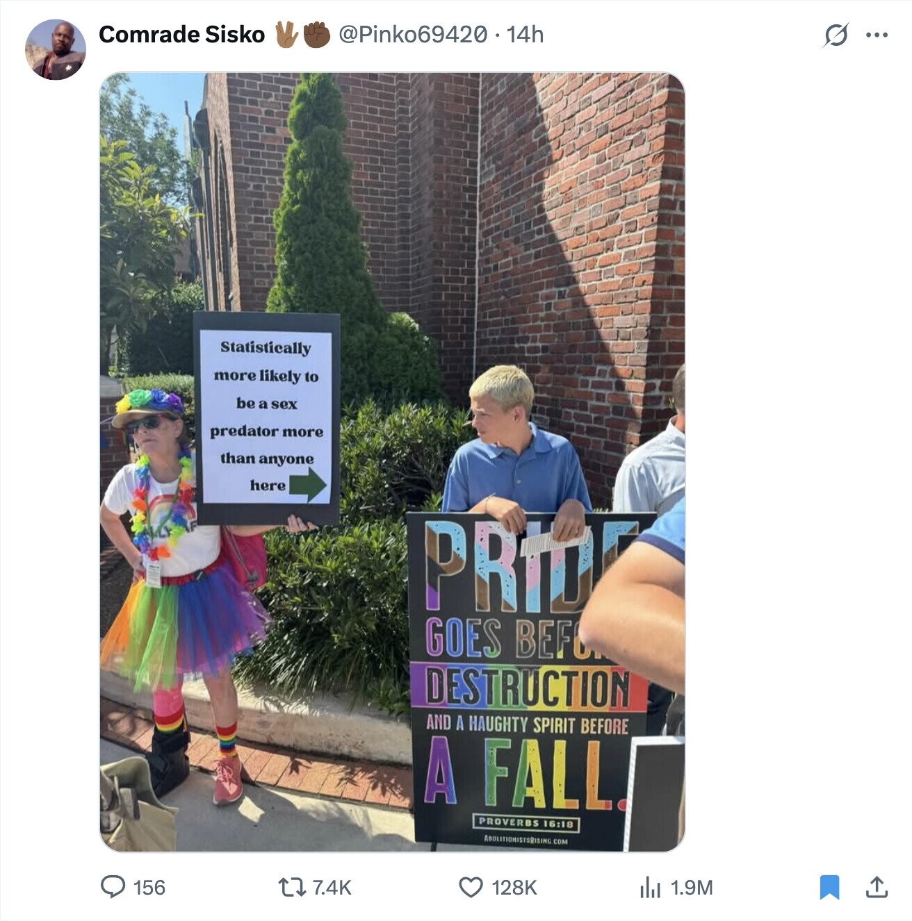 Comrade Sisko @Pinko69420.14h s ... Statistically more likely to be a sex predator more than anyone here PRIDE GOES BEF DESTRUCTION AND A HAUGHTY SPIRIT BEFORE A FALL. PROVERBS 16:18 ABOLITIONISTSRISING COM 156 7.4K 1.9M 128K