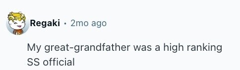 Regaki - 2mo ago My great-grandfather was a high ranking SS official