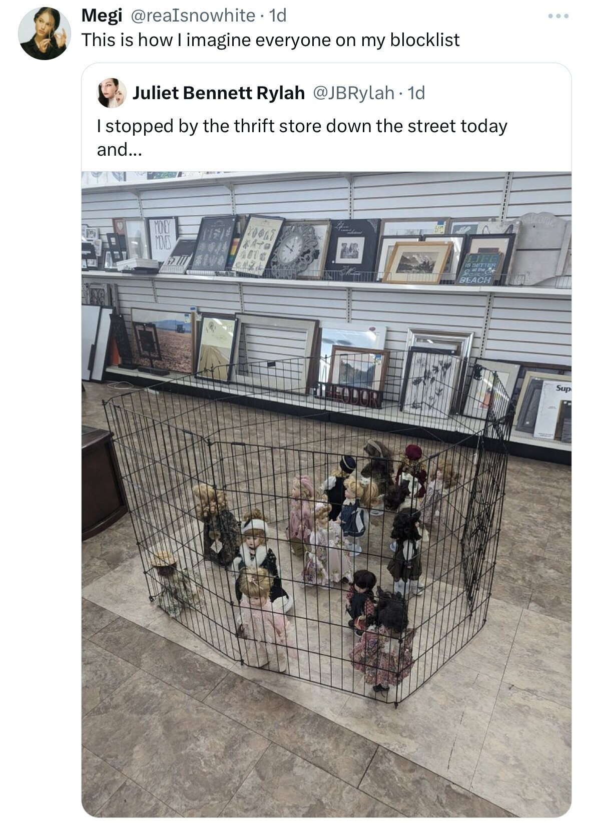 Megi @reaIsnowhite - 1d This is how I imagine everyone on my blocklist Juliet Bennett Rylah @JBRylah 1 1 1d I stopped by the thrift store down the street today and... MONEY ST MOVES side IS BETTER o ar me - BEACH Sup FODUR