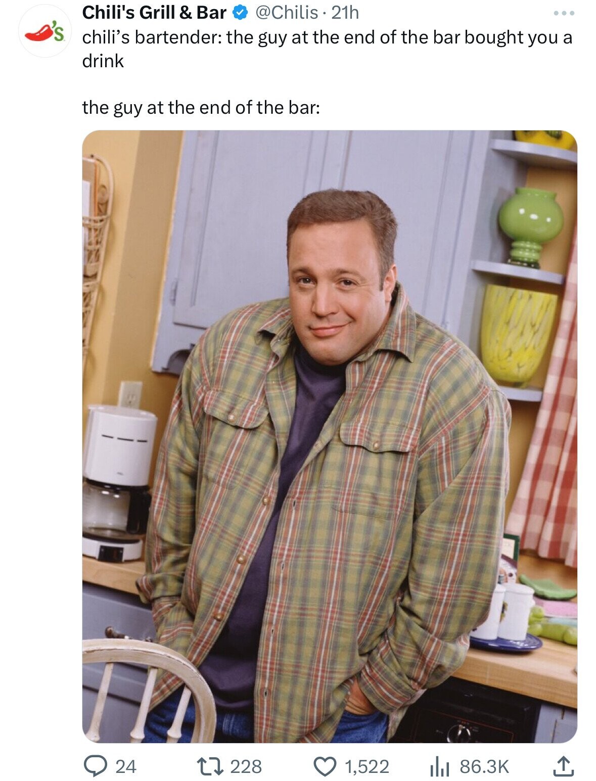 Chili's Grill & Bar @Chilis 21h S chili's bartender: the guy at the end of the bar bought you a drink the guy at the end of the bar: 24 228 86.3K 1,522