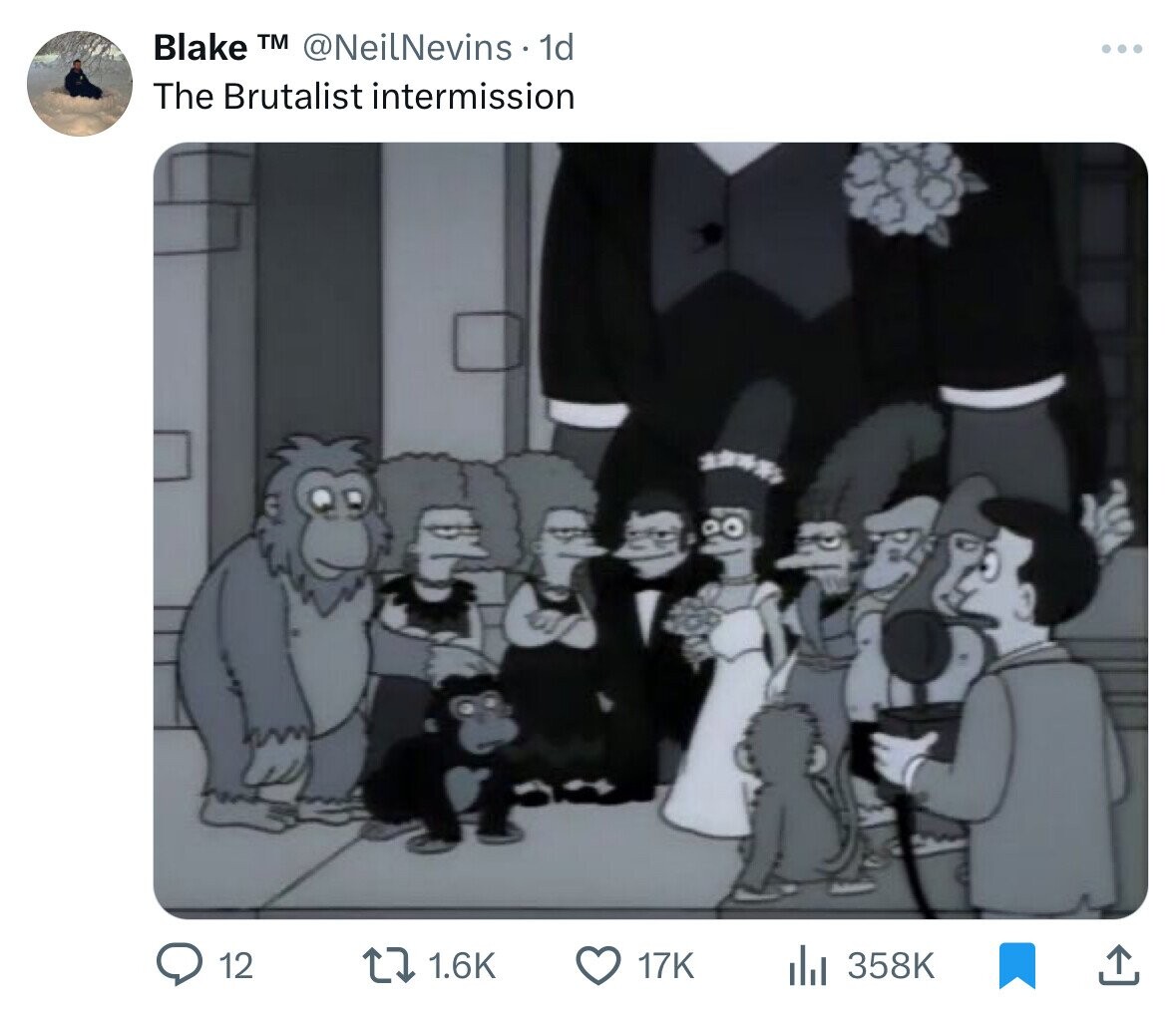 Blake TM @NeilNevins 1d ... The Brutalist intermission adidas 12 1.6K 17K 358K 