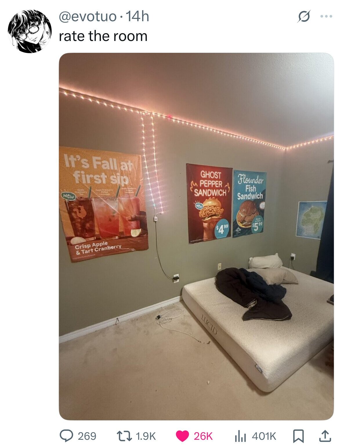 @evotuo o.14h S ... rate the room It's Fall at first sip GHOST Flounder PEPPER Judio Queborn Fish OF Apple was Liberty I SANDWICH New Sandwich NEW it / $5.99 $499 Crisp Apple & Tart Cranberry LUCID 269 1.9K 26K 401K 