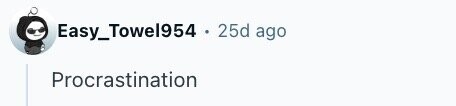 Easy_Towel954 . 25d ago Procrastination