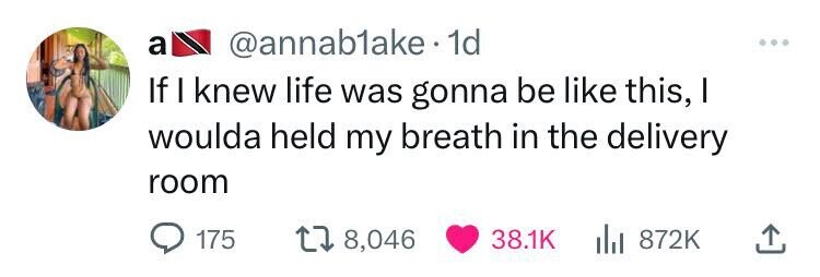 a @annab1ake.1 1d If I knew life was gonna be like this, I woulda held my breath in the delivery room 175 8,046 38.1K 872K