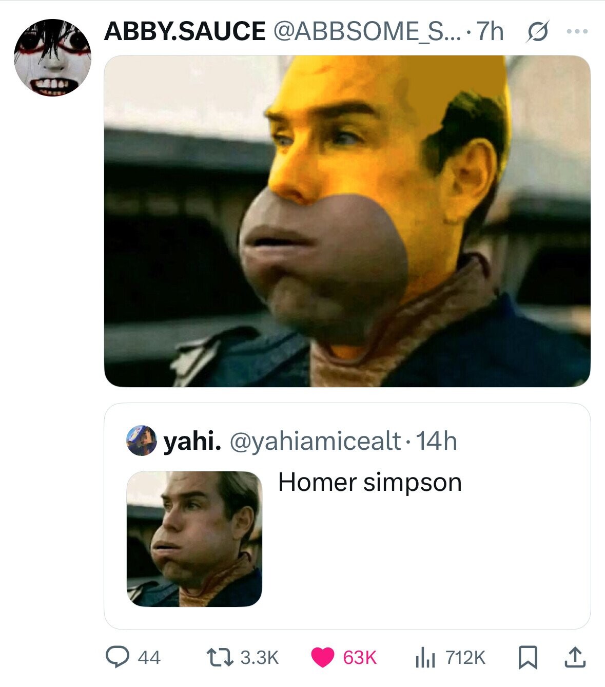 ABBY.SAUCE @ABBSOME_S....7h s ... yahi. @yahiamicealt-14h Homer simpson 44 3.3K 63K 712K 