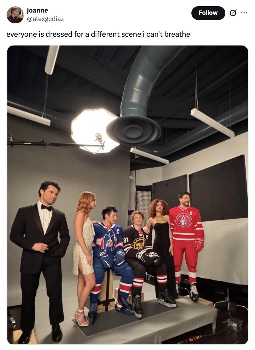 joanne Follow G ... @alexgcdiaz everyone is dressed for a different scene i can't breathe Y - I ) С 81 CC