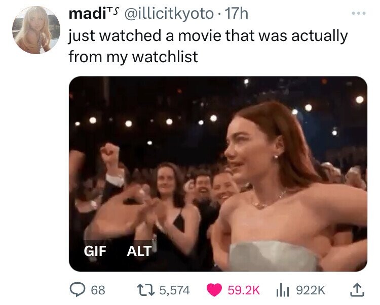 madiTS @illicitkyoto 17h ... just watched a movie that was actually from my watchlist GIF ALT 68 5,574 59.2K 922K