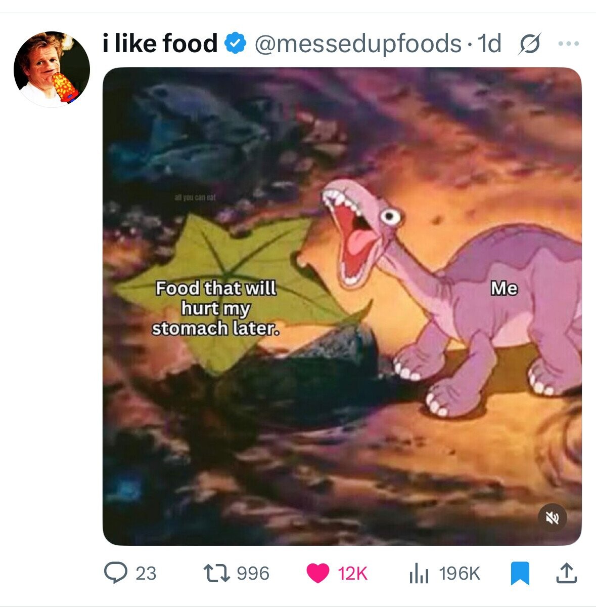 i like food @messedupfoods-1d s ... all you can eat Food that will Me hurt my stomach later. 23 996 12K 196K 