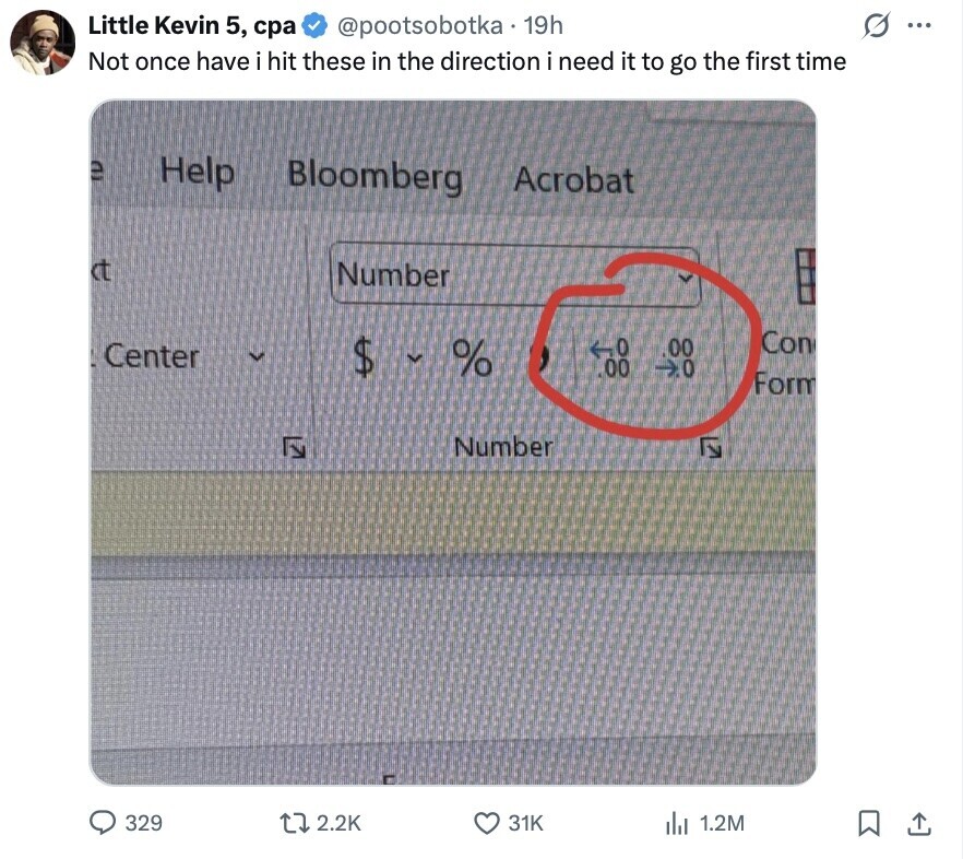 Little Kevin 5, сра S @pootsobotka 19h ... Not once have i hit these in the direction i need it to go the first time e Help Bloomberg Acrobat ct Number Con 00 Center U $ V % 0 00 .0 Form Number 329 2.2K 31K dil 1.2M 