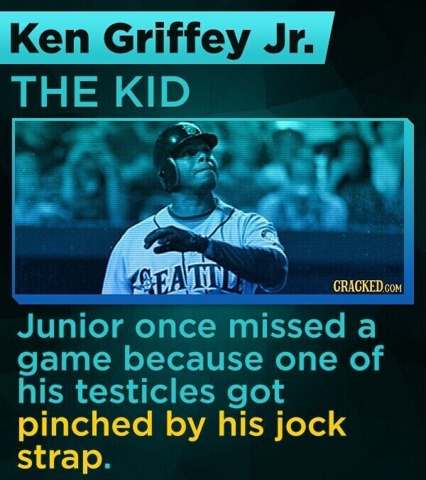 Ken Griffey Jr. THE KID MEATINE CRACKED.COM Junior once missed a game because one of his testicles got pinched by his jock strap.