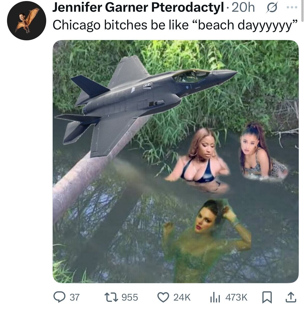 Jennifer Garner Pterodactyl 20h G ... Chicago bitches be like beach dayyyyyy 37 955 24K 473K 