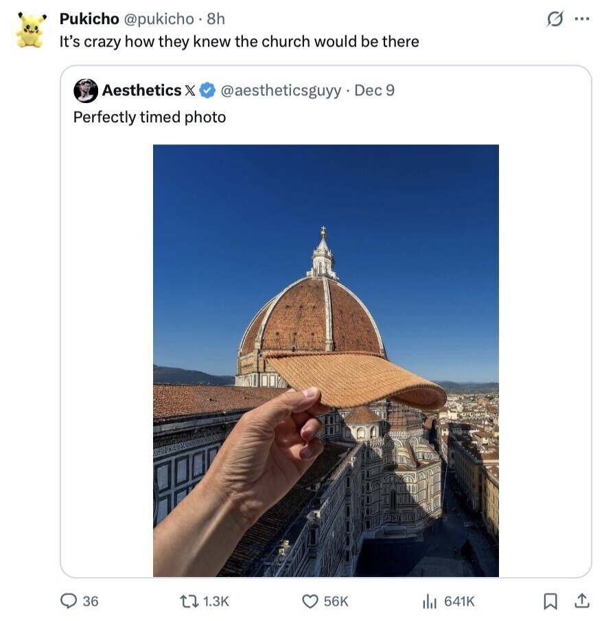 G ... Pukicho @pukicho.8h It's crazy how they knew the church would be there Aesthetics x @aestheticsguyy - Dec 9 Perfectly timed photo 36 1.3K 56K 641K