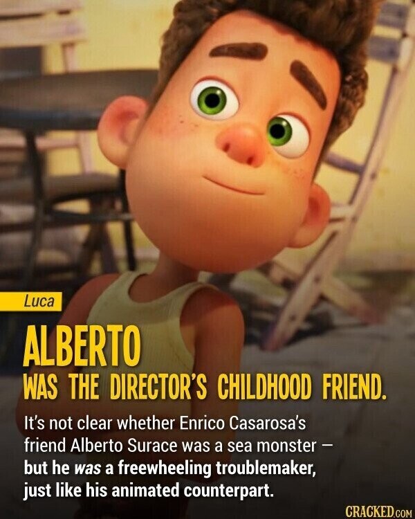 Luca ALBERTO WAS THE DIRECTOR'S CHILDHOOD FRIEND. It's not clear whether Enrico Casarosa's friend Alberto Surace was a sea monster - but he was a freewheeling troublemaker, just like his animated counterpart. CRACKED.COM