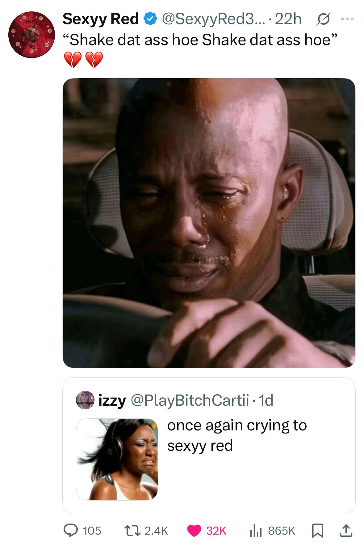 HOOCEITE @SexyyRed3... 22h s ... Sexyy Red Shake dat ass hoe Shake dat ass hoe ECTRE izzy @PlayBitchCartii : 1d once again crying to sexyy red 105 32K 2.4K 865K
