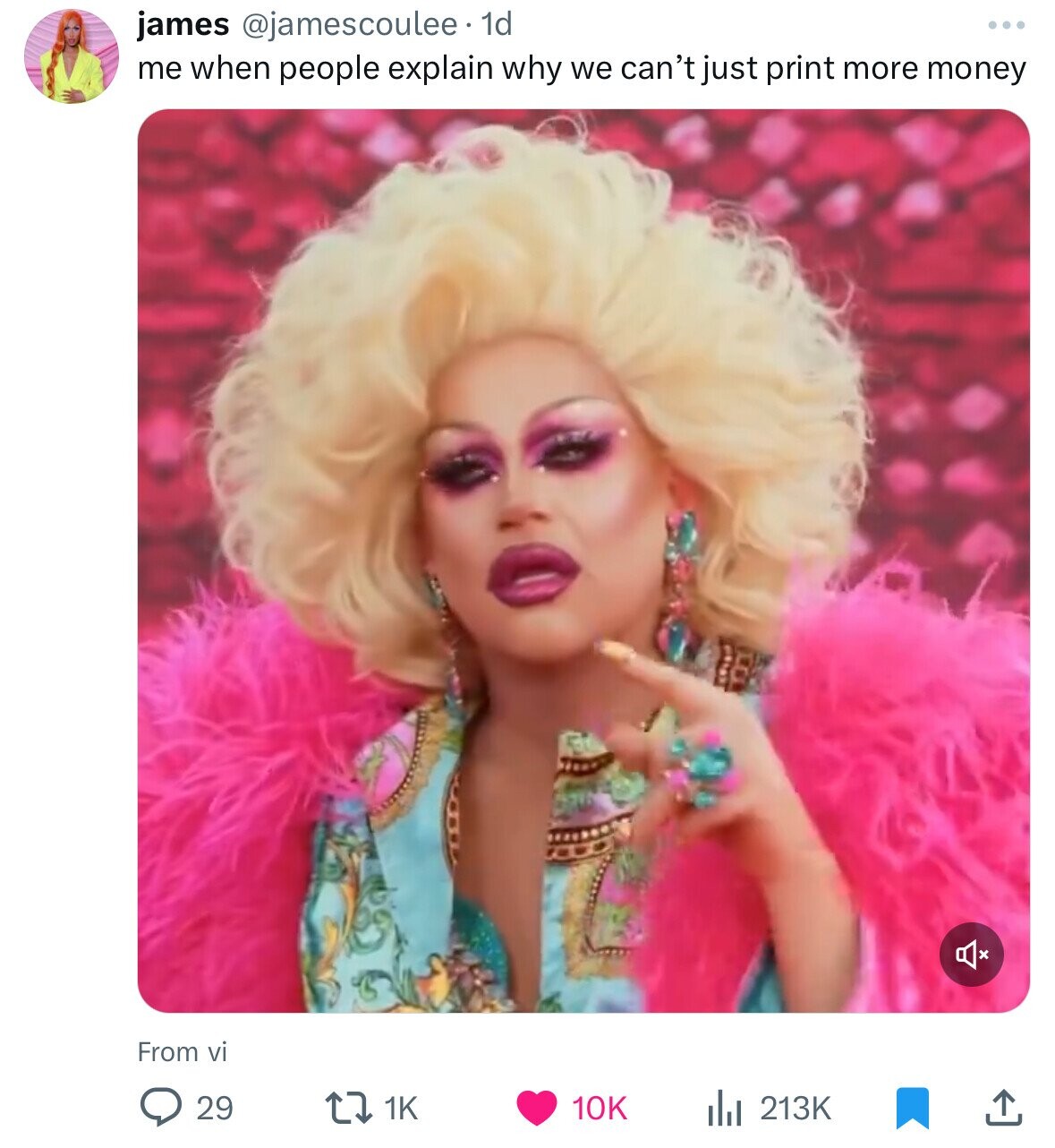 james @jamescoulee 1d ... me when people explain why we can't just print more money From vi 1K 29 10K 213K