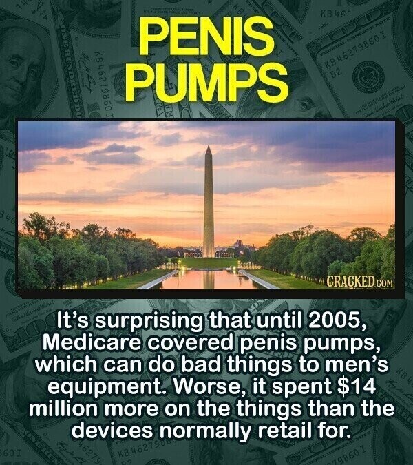 PARK USA FOR TENDER is KB46 ONE HUNDRED DO PENIS NOTS H FEDERAL HENERUE NOTE KB 46279860I PUMPS B2 TENDER PRODUCE LOSAL NOVO 140% FOX - - D GRACKED COM HS PER Tobac VA People's It's surprising that until 2005, Medicare covered penis pumps, which can do bad things to men's equipment. Worse, it spent $14 million more on the things than the devices normally retail for. 46279 60 I KB462798 160 I 02