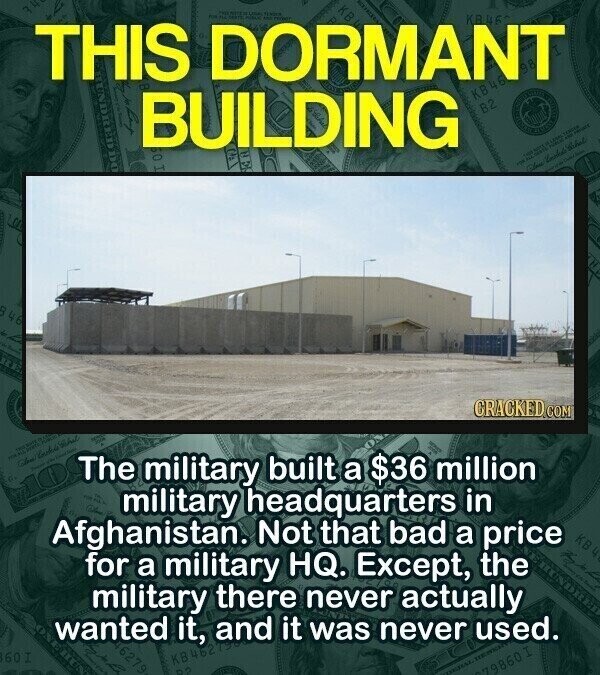 PARK United TEXT KB45 THIS DORMANT BUILDING KB46 B2 Health LESS TENDER NO - United - THE D CRACKED.COM 2011 HS PER Toke The military built a $36 million military headquarters in Afghanistan. Not that bad a price KB for a military HQ. Except, the military there never actually wanted it, and it was never used. 46279 60 I KB46279 02 98601