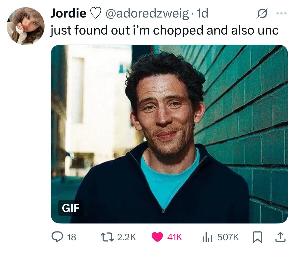 Jordie @adoredzweig 1d ... just found out i'm chopped and also unc GIF 18 2.2K 41K 507K 