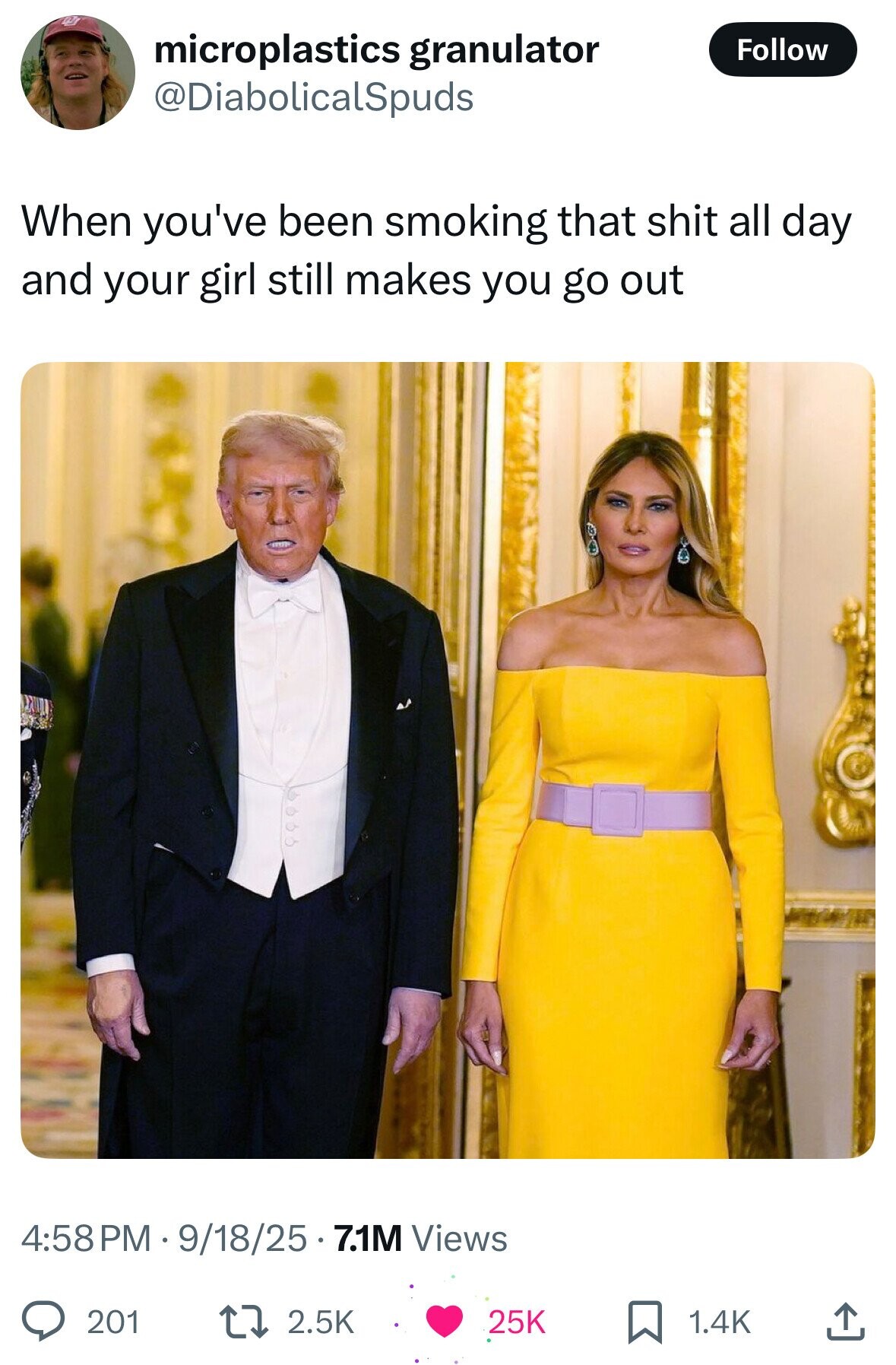 microplastics granulator Follow @DiabolicalSpuds When you've been smoking that shit all day and your girl still makes you go out 4:58PM 9/18/25.7 7.1M Views 201 25K 2.5K 1.4K 