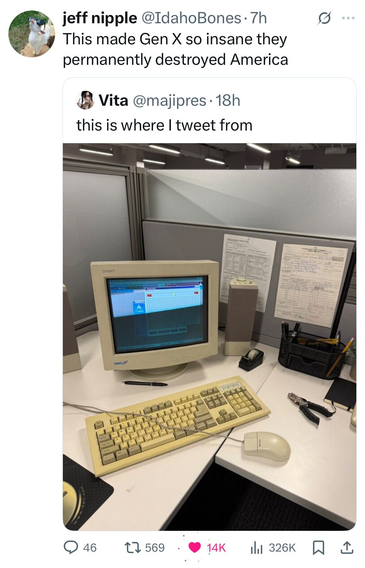 jeff nipple @IdahoBones. 7h S ... This made Gen X so insane they permanently destroyed America Vita @majipres 18h this is where I tweet from DX500T mini PAID MAC www.dell.com 569 46 326K 14K 