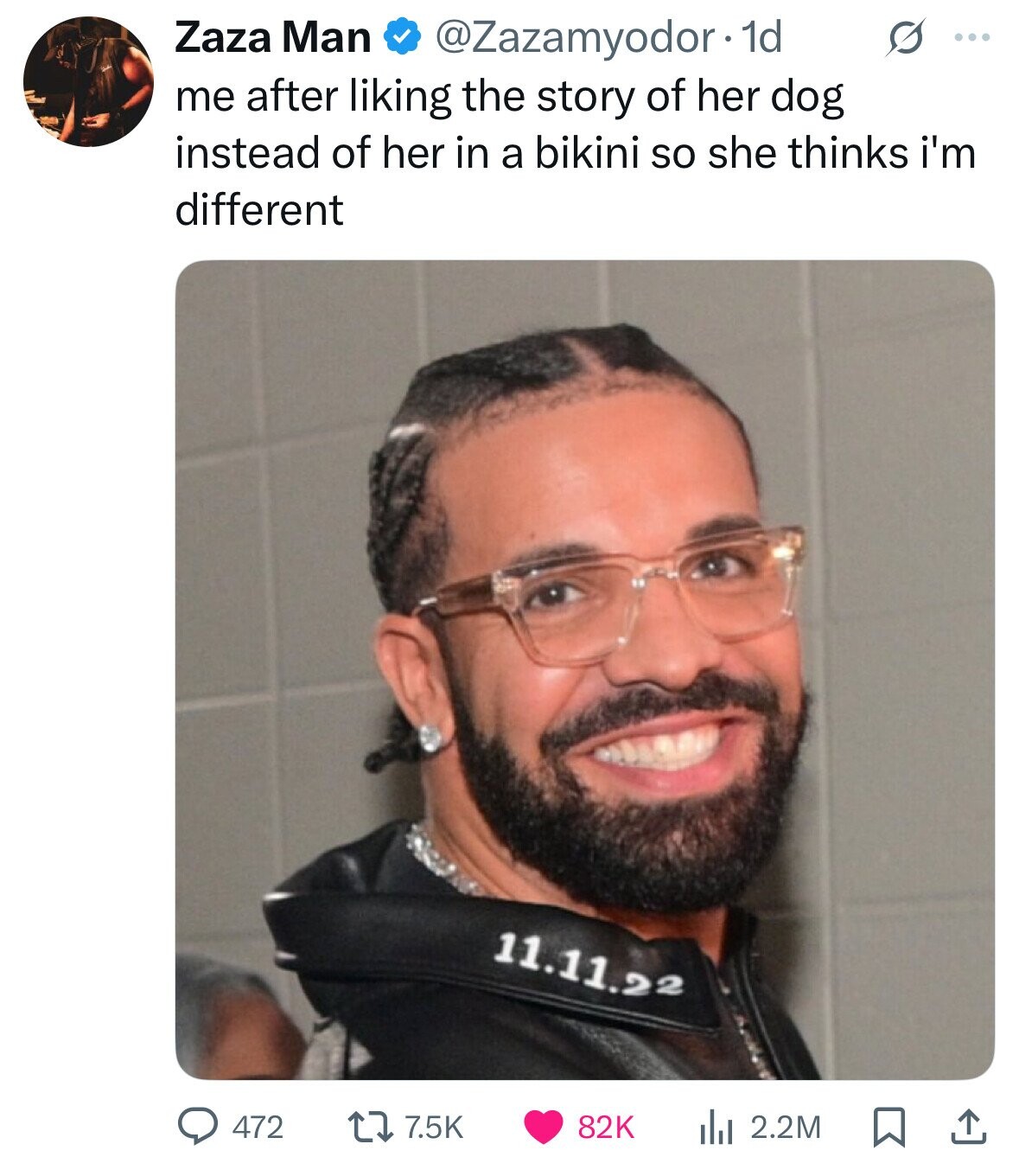 Zaza Man @Zazamyodor 1d S ... me after liking the story of her dog instead of her in a bikini so she thinks i'm different 11.11.22 472 7.5K 82K 2.2M