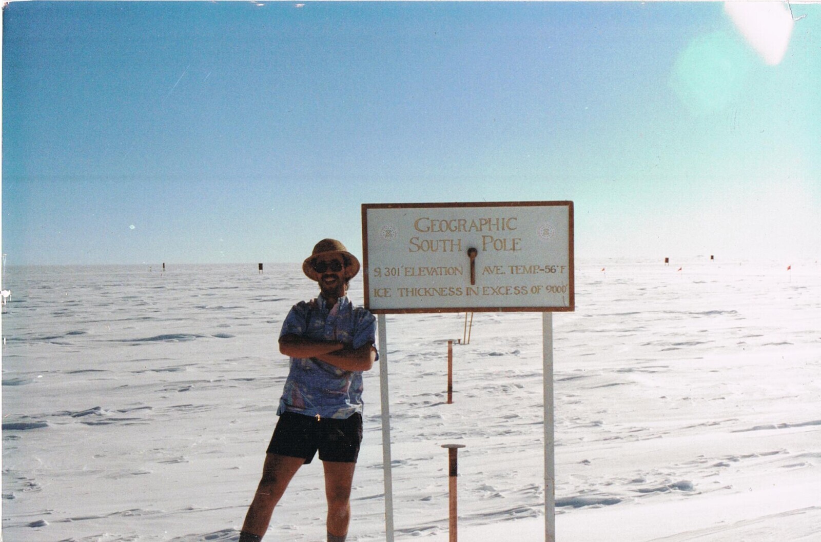 GEOGRAPHIC POLE SOUTH 9 301'ELEVATION AVE. TEMP-56'F ICE THICKNESS IN EXCE SS OF 9000