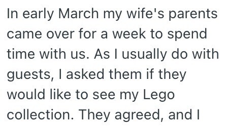 In early March my wife's parents came over for a week to spend time with us. As I usually do with guests, I asked them if they would like to see my Lego collection. They agreed, and I