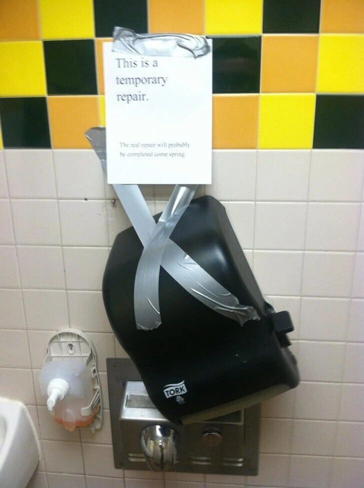 This is a temporary repair. The real repair will probably be completed come spring TORK