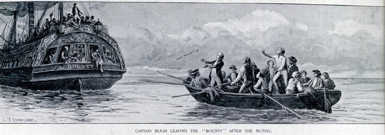 BOUNTY C.J. STANILAND. CAPTAIN BLIGH LEAVING THE BOUNTY AFTER THE MUTINY.