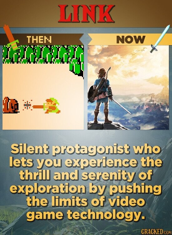 LINK THEN NOW Silent protagonist who lets you experience the thrill and serenity of exploration by pushing the limits of video game technology. CRACKED COM