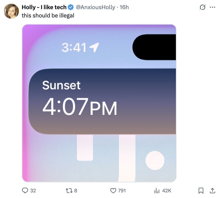 Holly-I like tech @AnxiousHolly. 16h s ... this should be illegal 3:41 Sunset 4:07PM 32 8 791 42K 